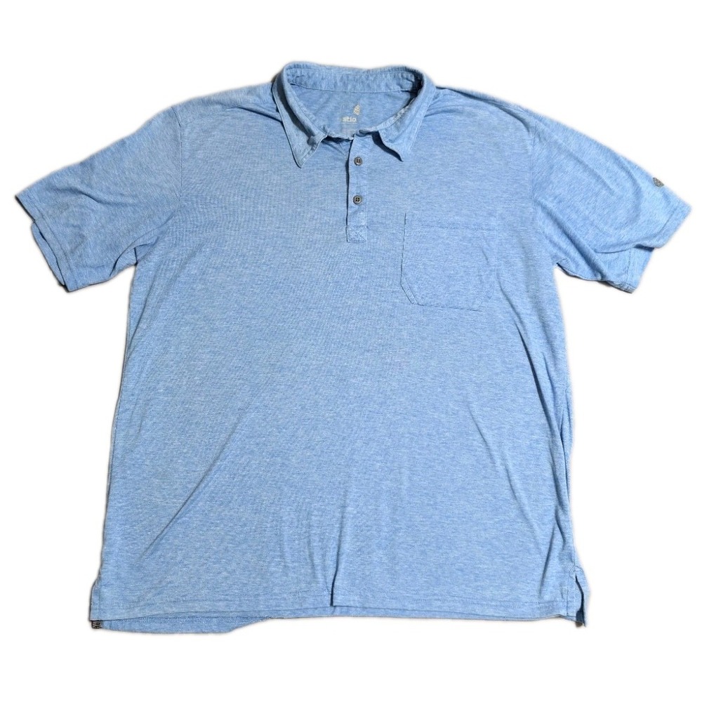 Stio Divide Polo Shirt Mens L Blue Heather Short Sleeve Performance Pocket